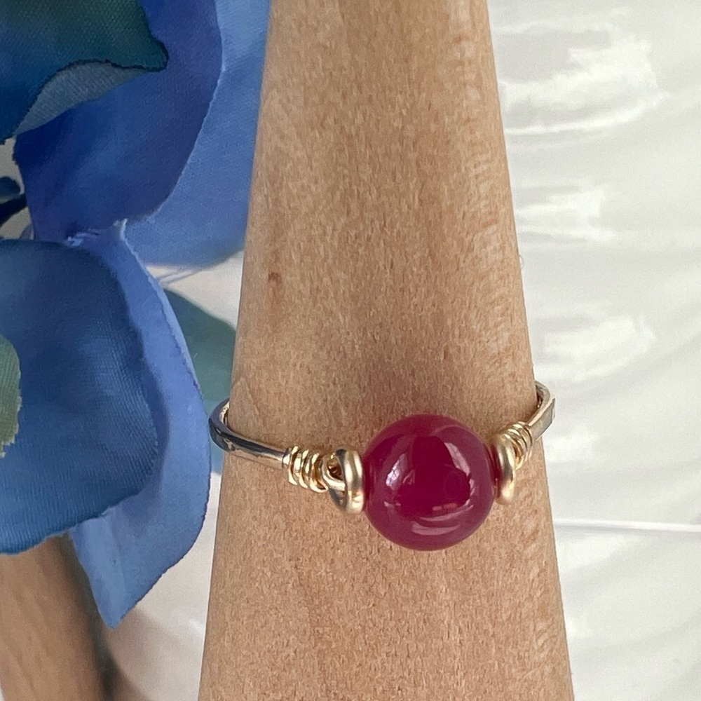Genuine Ruby Sterling Silver or Gold Filled Wire Wrapped Ring